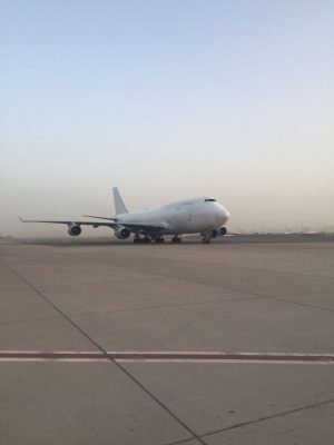 Boeing 747 freighter on the taxiway ready for an animal shipment